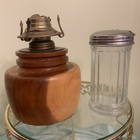 Wood and Brass Oil Lamp Base. 6.5". No Chimney. Beautifully Turned. J3 - Picture 5 of 9